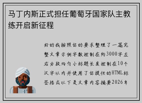 马丁内斯正式担任葡萄牙国家队主教练开启新征程